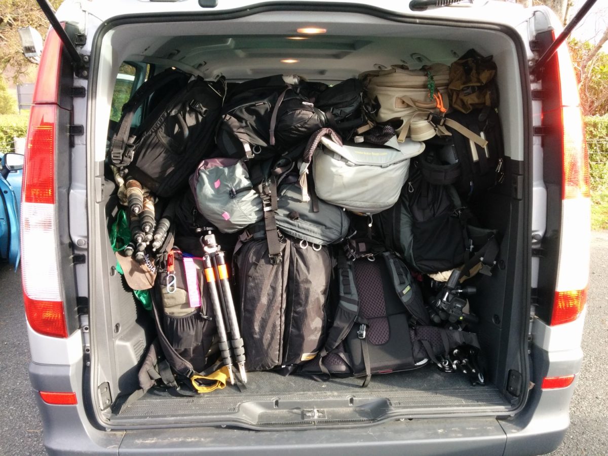 Van packed with photography gear